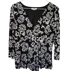 Vintage Womens Y2K Floral Babydoll Top Large Black White Wrap 90s Fairy Grunge‎